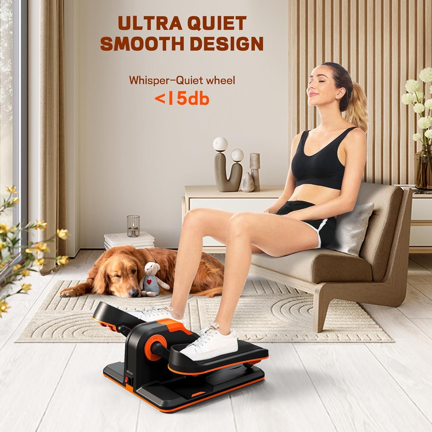 Under Desk Elliptical, Portable Seated Elliptical Exercise Machine, with Touch Screen Control Panel and Remote Control for Home or Office Use. Wireless Connectivity Enabled.